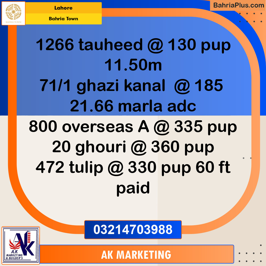 Residential Plot for Sale in Bahria Town, Lahore - (BP-211232)