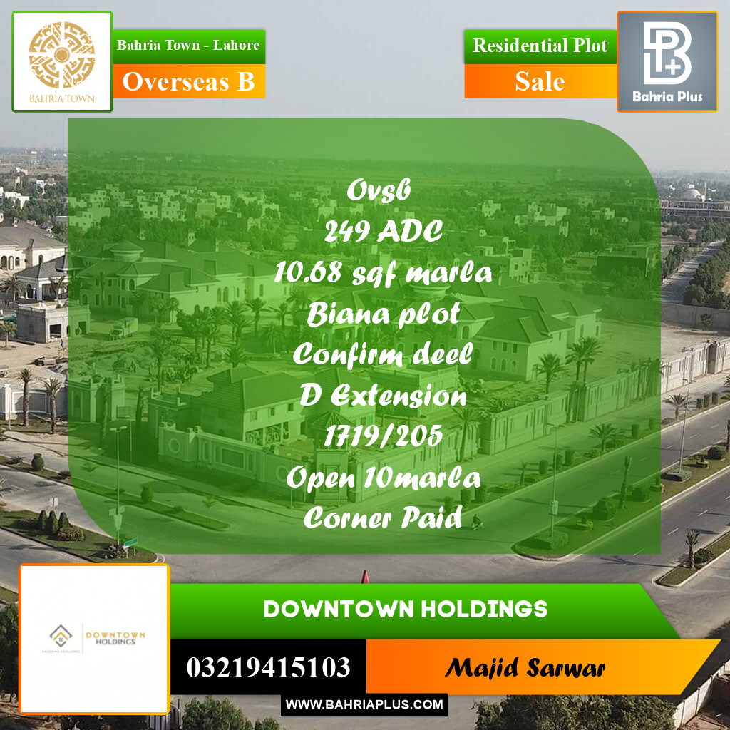 10 Marla Residential Plot for Sale in Overseas B -  Bahria Town, Lahore - (BP-211244)