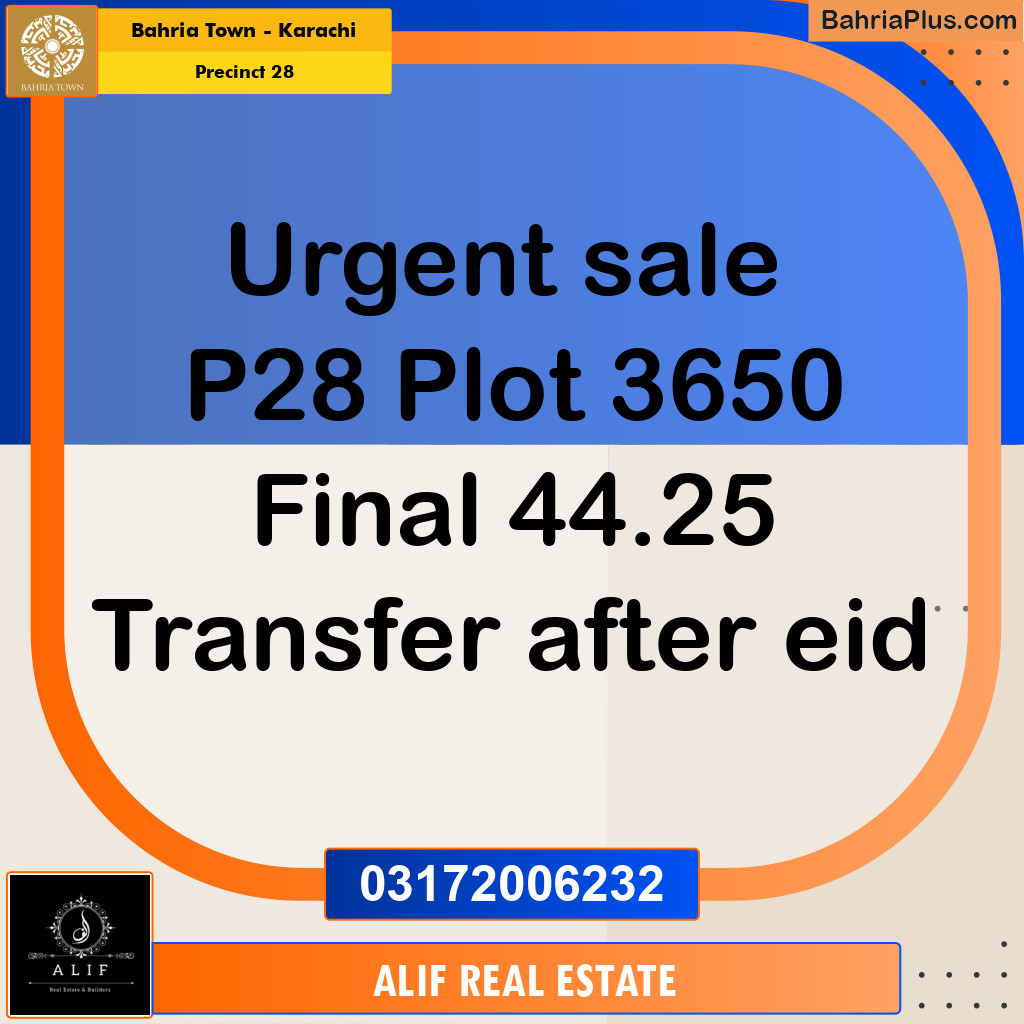 Residential Plot for Sale in Precinct 28 -  Bahria Town, Karachi - (BP-211278)