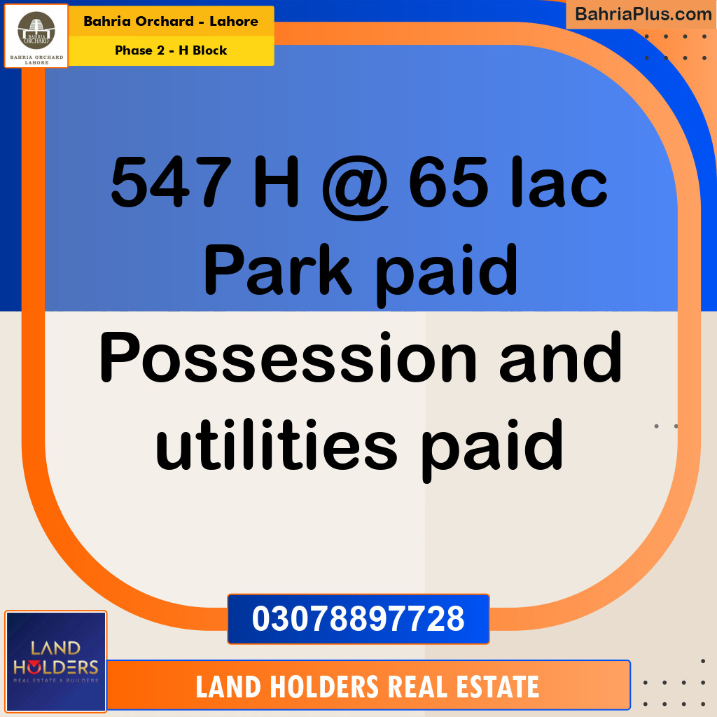 8 Marla Residential Plot for Sale in Phase 2 - H Block -  Bahria Orchard, Lahore - (BP-211289)