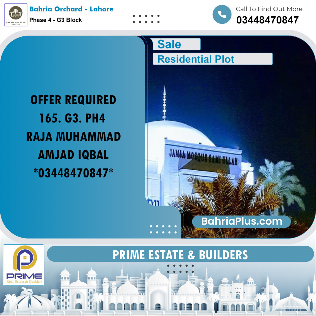 10 Marla Residential Plot for Sale in Phase 4 - G3 Block -  Bahria Orchard, Lahore - (BP-211321)