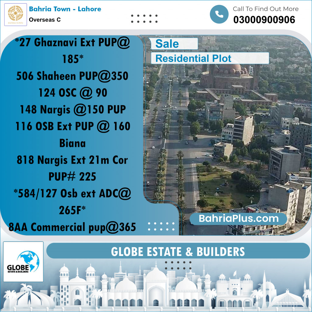 Residential Plot for Sale in Overseas C -  Bahria Town, Lahore - (BP-211371)