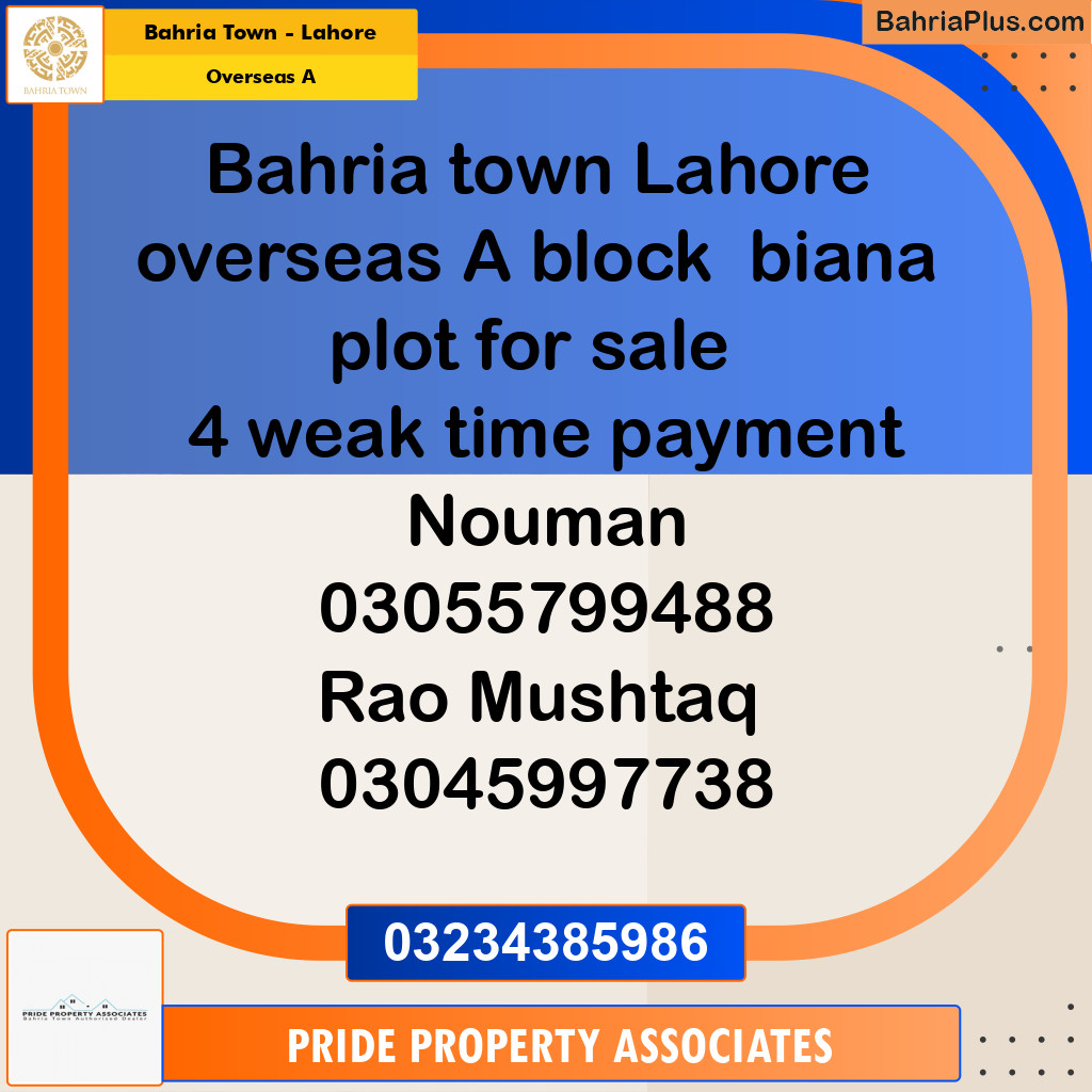 10 Marla Residential Plot for Sale in Overseas A -  Bahria Town, Lahore - (BP-211395)