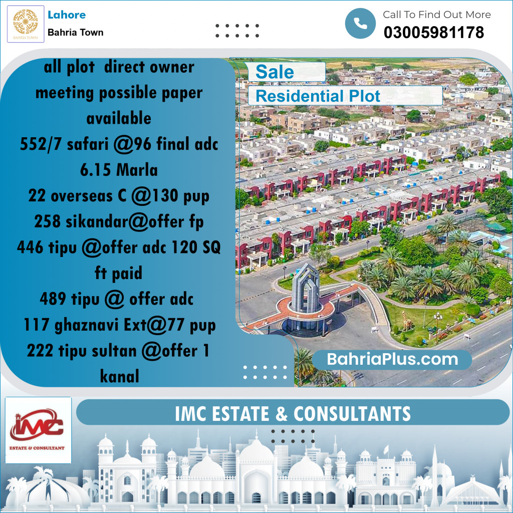 Residential Plot for Sale in Bahria Town, Lahore - (BP-211425)