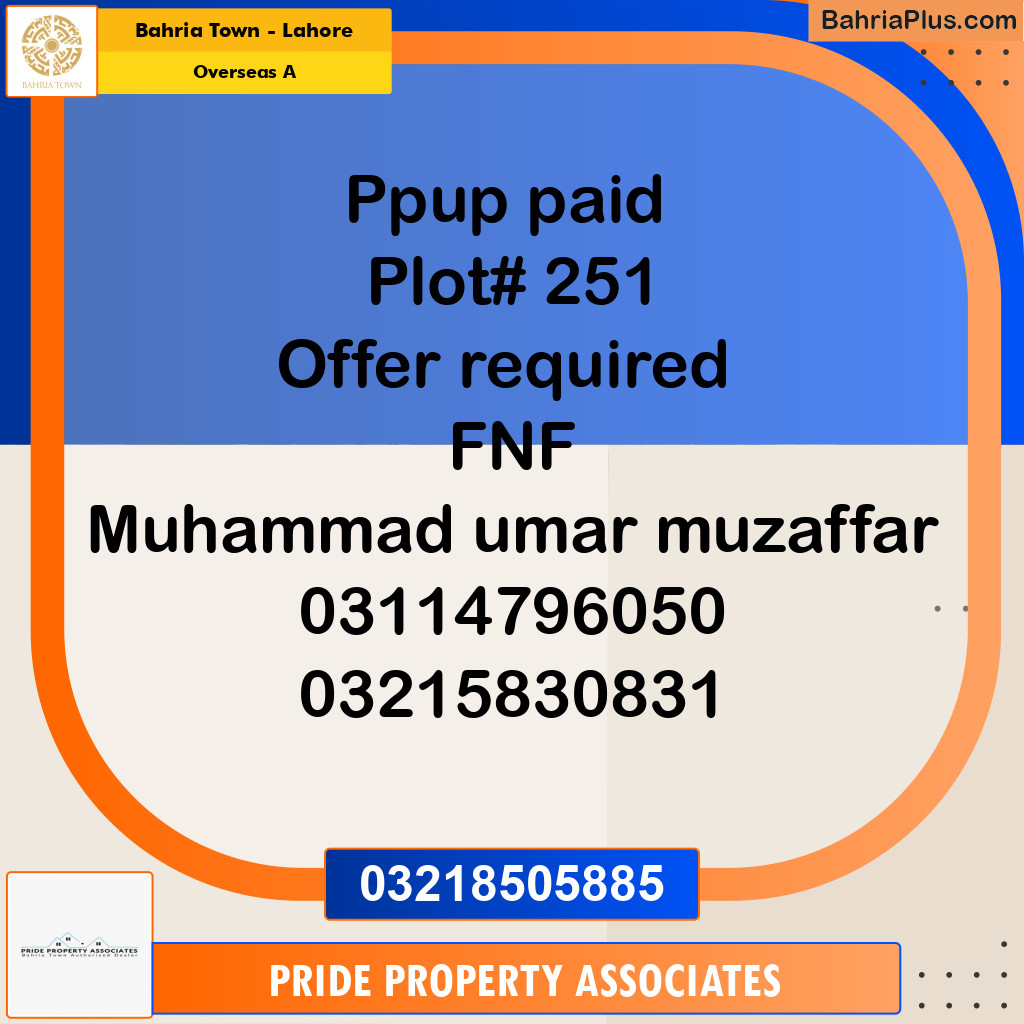 10 Marla Residential Plot for Sale in Overseas A -  Bahria Town, Lahore - (BP-211446)
