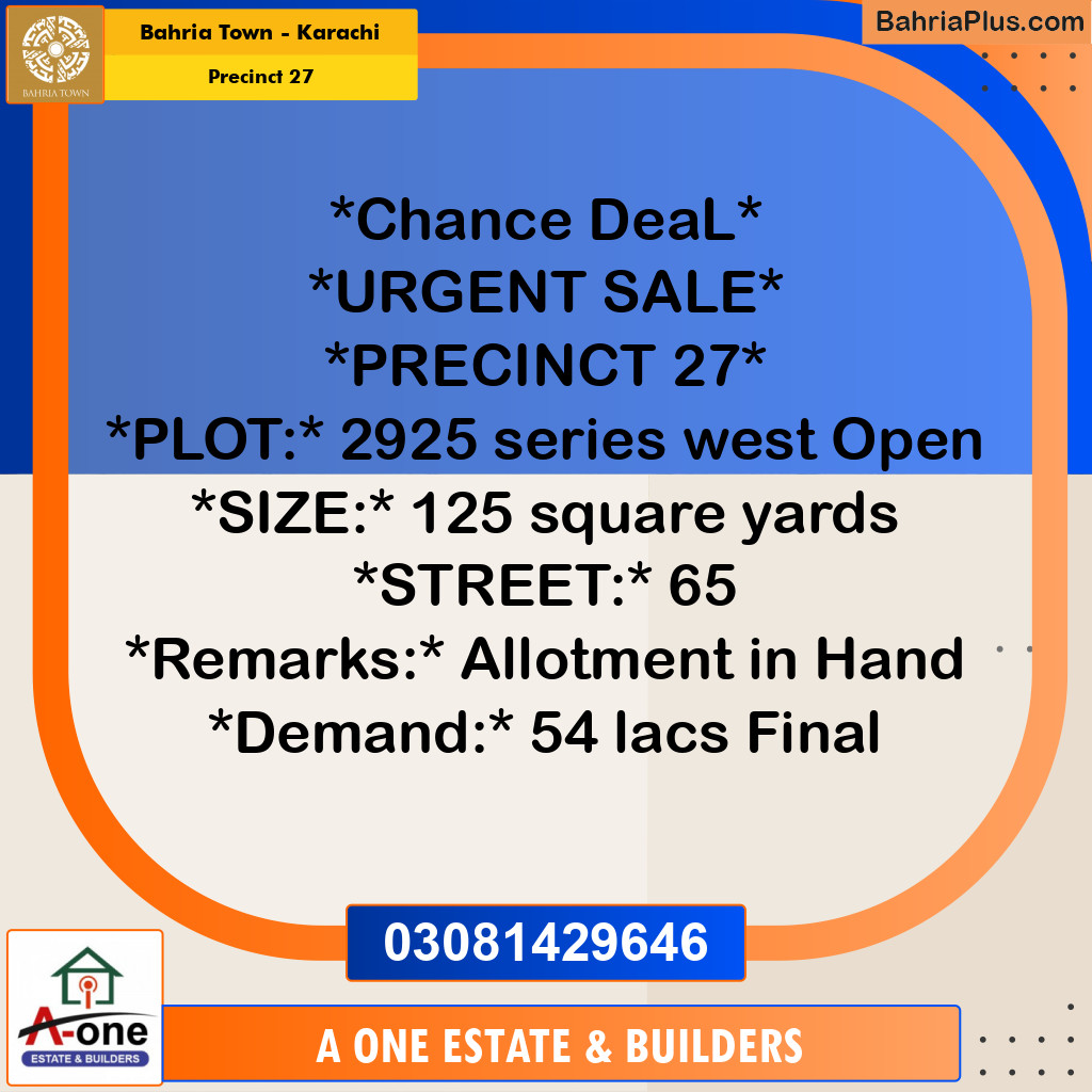 125 Sq. Yards Residential Plot for Sale in Precinct 27 -  Bahria Town, Karachi - (BP-211452)