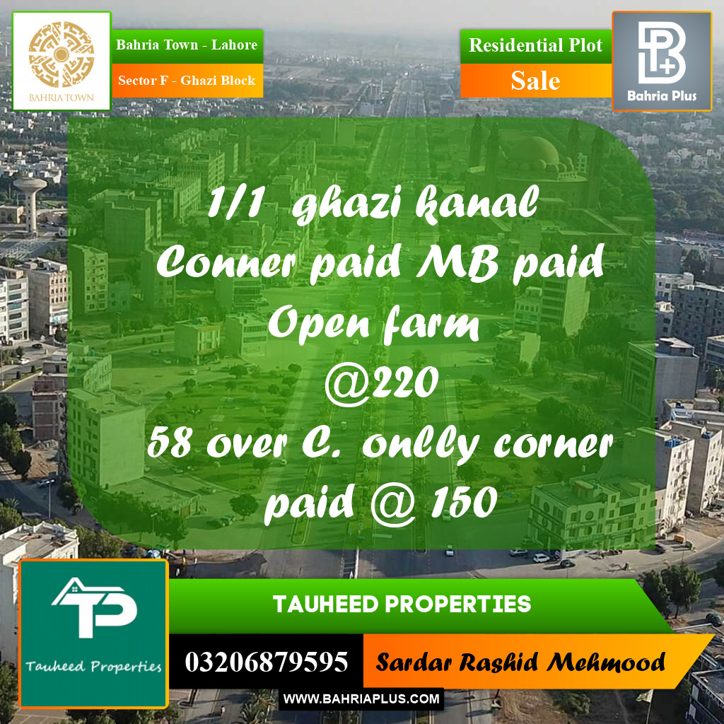 20 Kanal Residential Plot for Sale in Sector F - Ghazi Block -  Bahria Town, Lahore - (BP-211504)