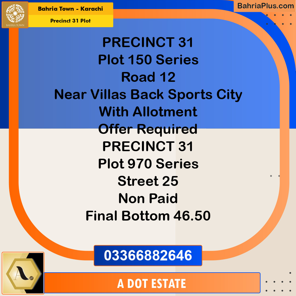 125 Sq. Yards Residential Plot for Sale in Precinct 31 Plot -  Bahria Town, Karachi - (BP-211514)