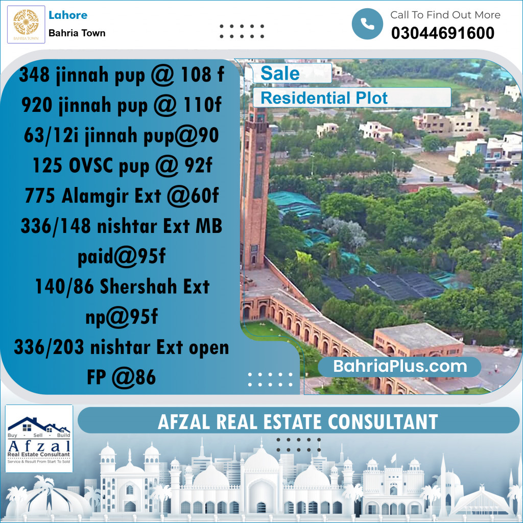 Residential Plot for Sale in Bahria Town, Lahore - (BP-211599)