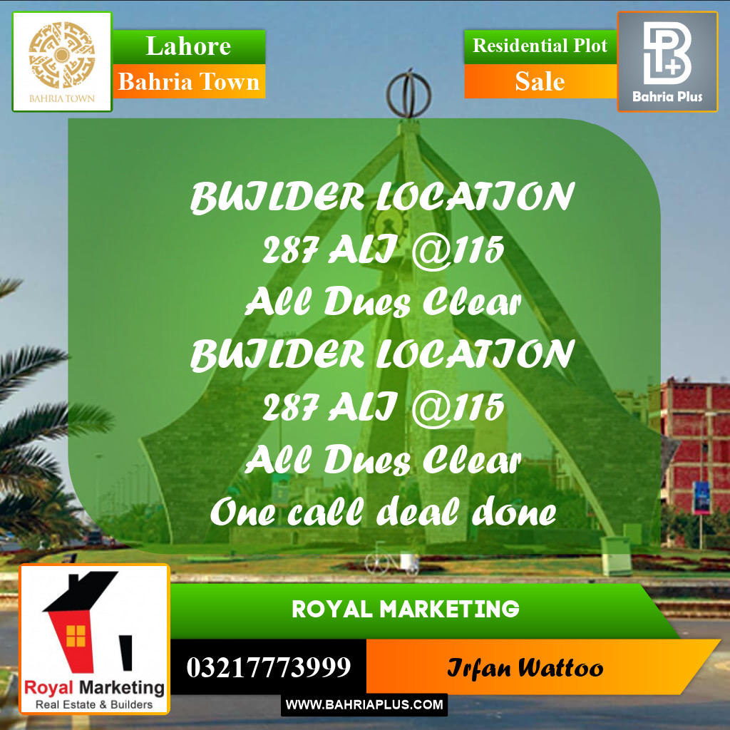 Residential Plot for Sale in Bahria Town, Lahore - (BP-211629)