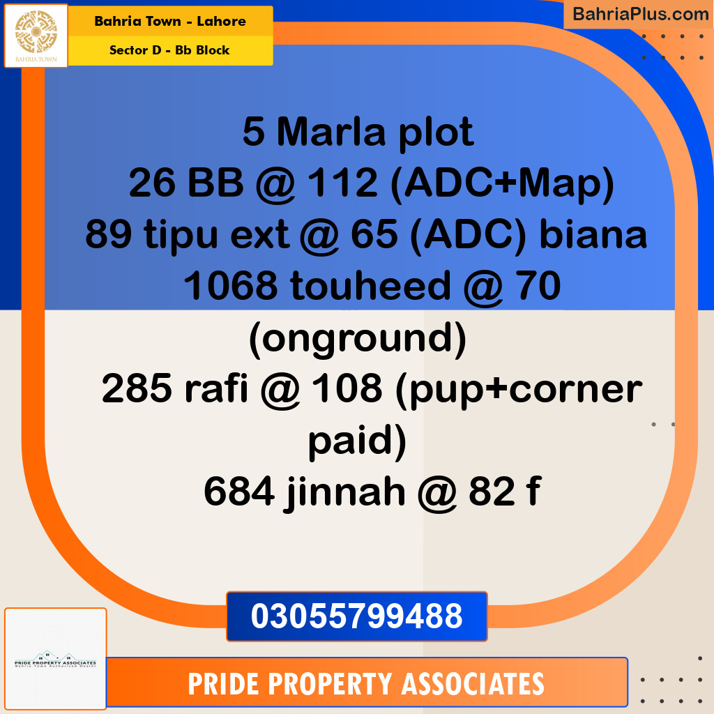 5 Marla Residential Plot for Sale in Sector D - BB Block -  Bahria Town, Lahore - (BP-211677)
