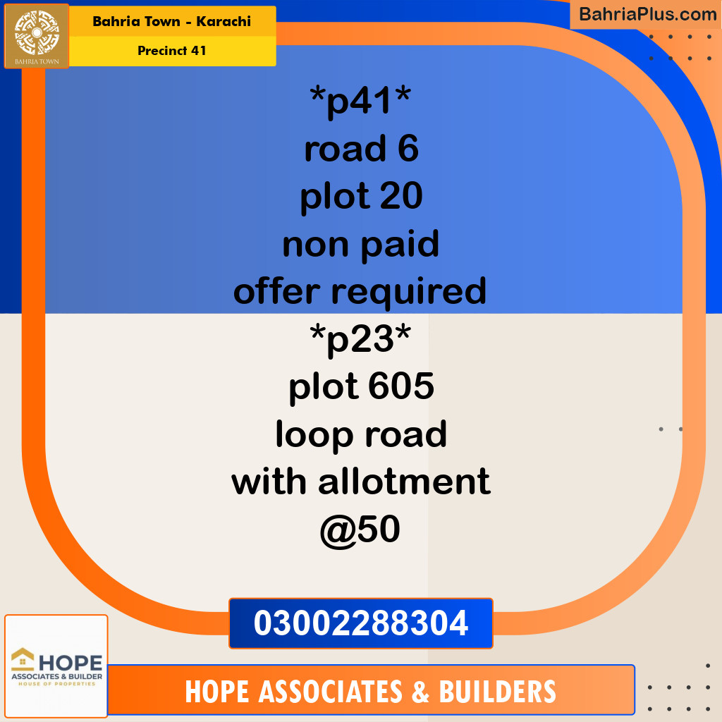 500 Sq. Yards Residential Plot for Sale in Precinct 41 -  Bahria Town, Karachi - (BP-211703)