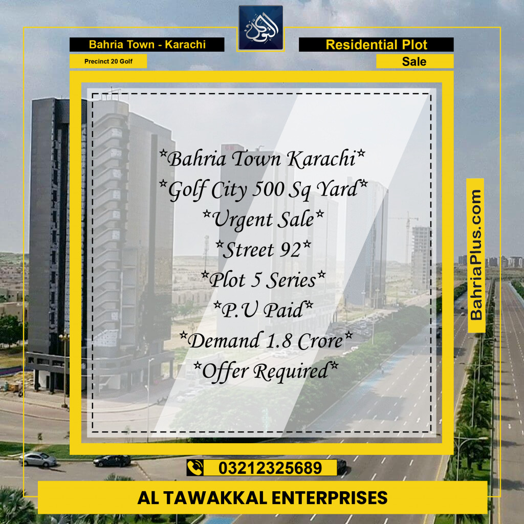 500 Sq. Yards Residential Plot for Sale in Precinct 20 Golf -  Bahria Town, Karachi - (BP-211707)