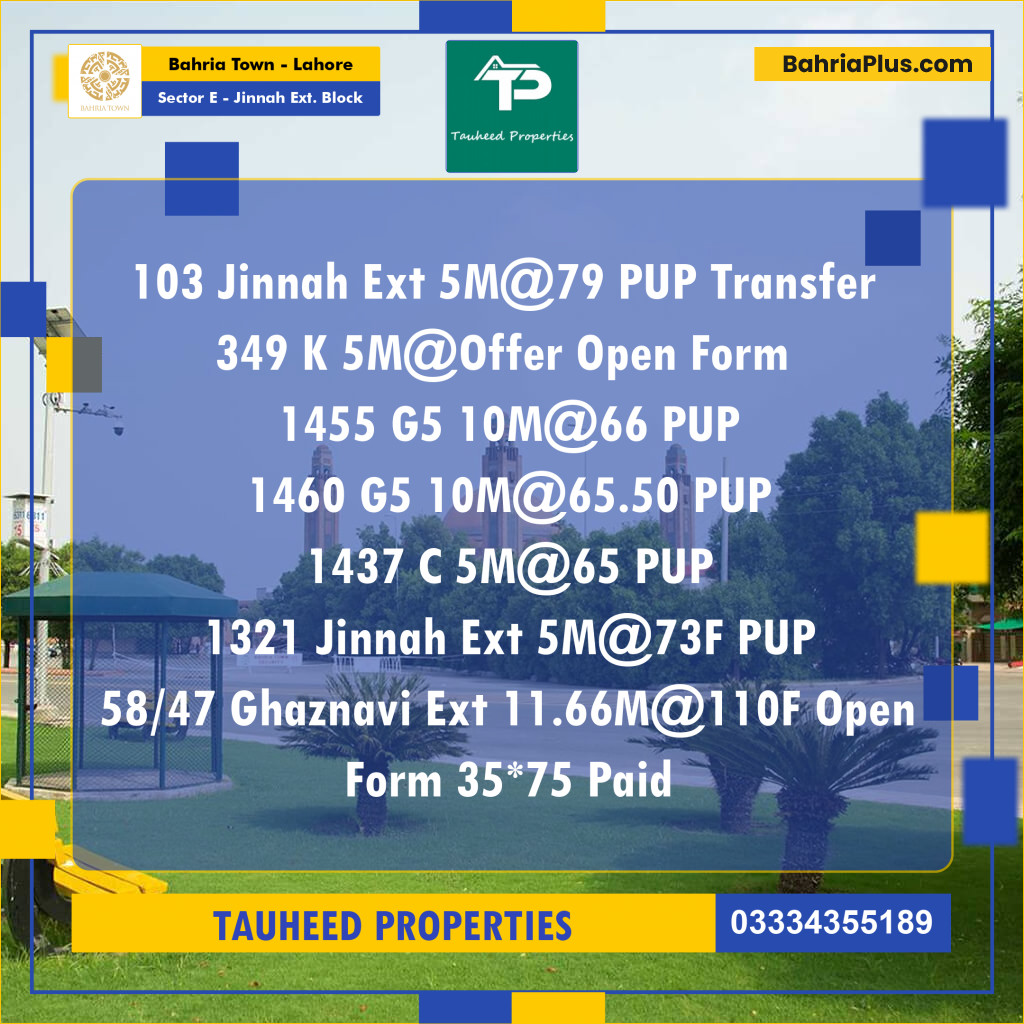 5 Marla Residential Plot for Sale in Sector E - Jinnah Ext. Block -  Bahria Town, Lahore - (BP-211729)