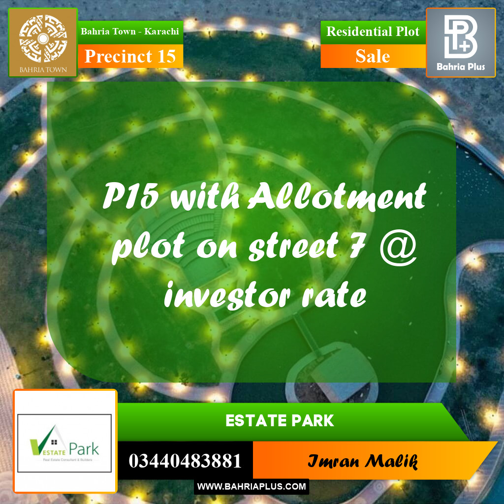 Residential Plot for Sale in Precinct 15 -  Bahria Town, Karachi - (BP-211733)