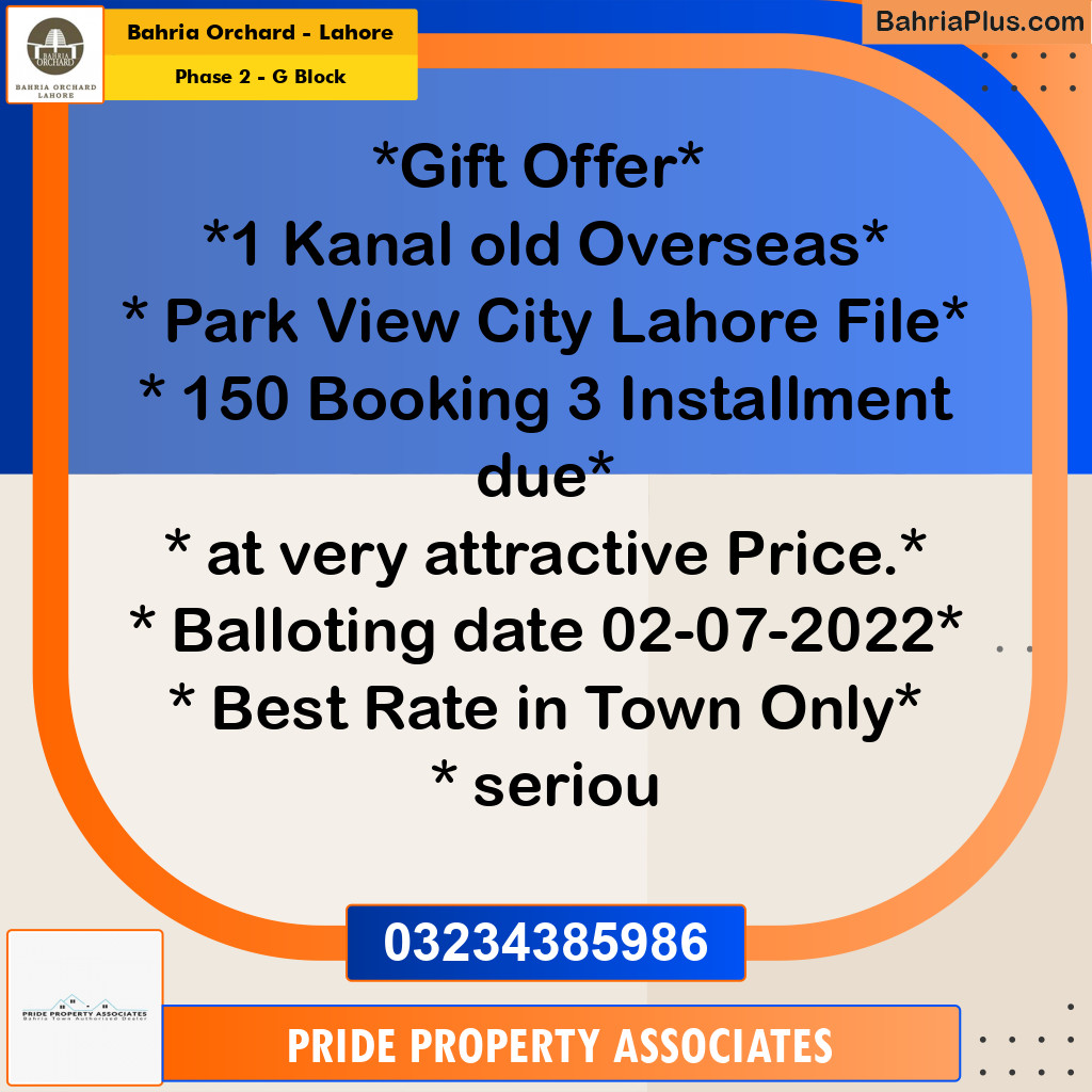 5 Marla Residential Plot for Sale in Phase 2 - G Block -  Bahria Orchard, Lahore - (BP-211768)