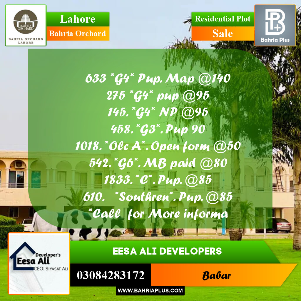 Residential Plot for Sale in Bahria Orchard, Lahore - (BP-211781)