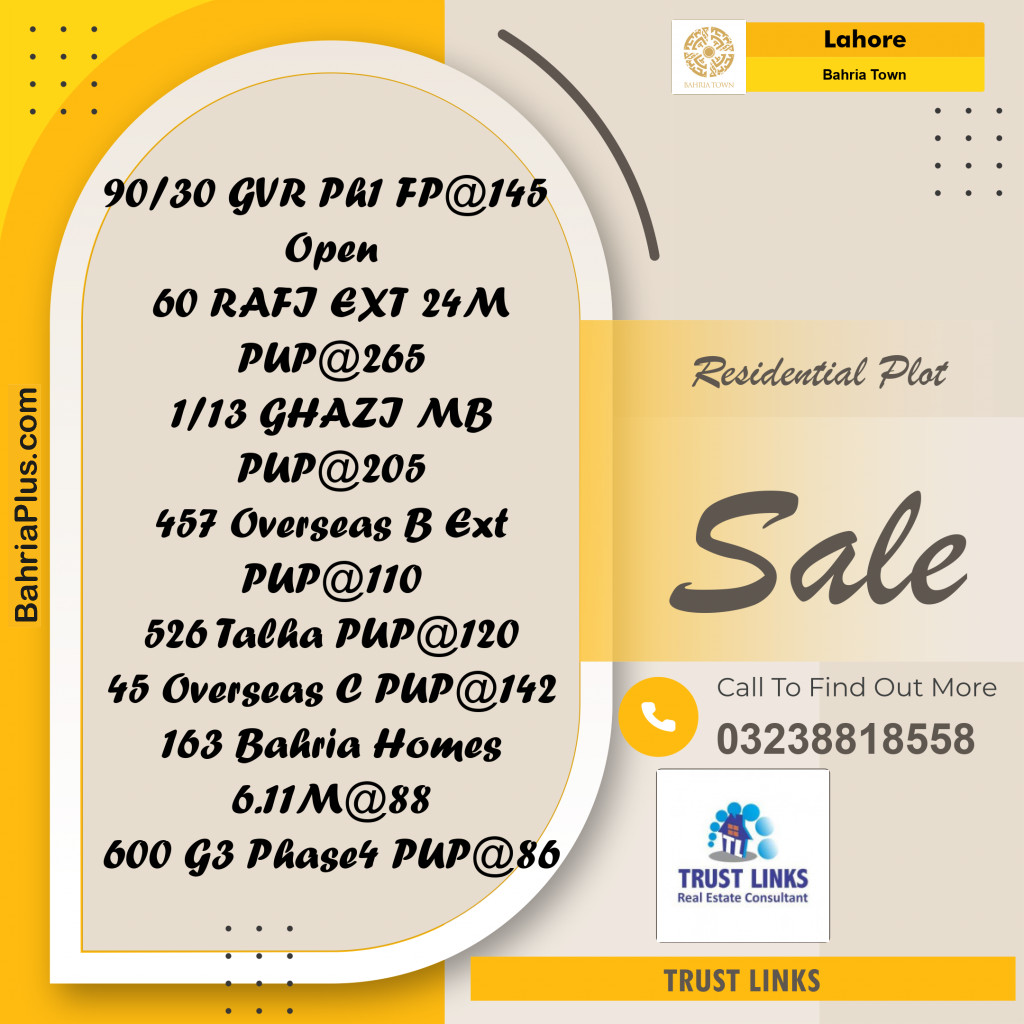 Residential Plot for Sale in Bahria Town, Lahore - (BP-211867)