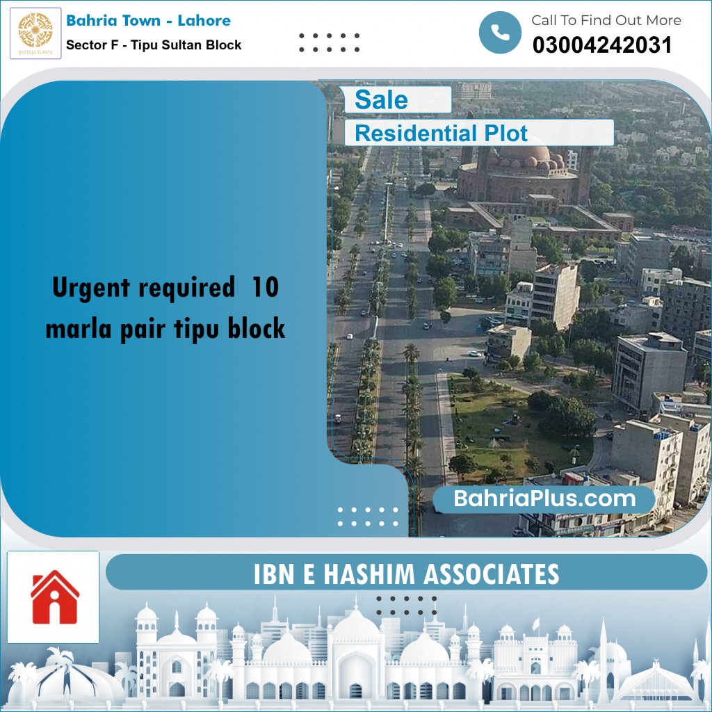 10 Marla Residential Plot for Sale in Sector F - Tipu Sultan Block -  Bahria Town, Lahore - (BP-211902)