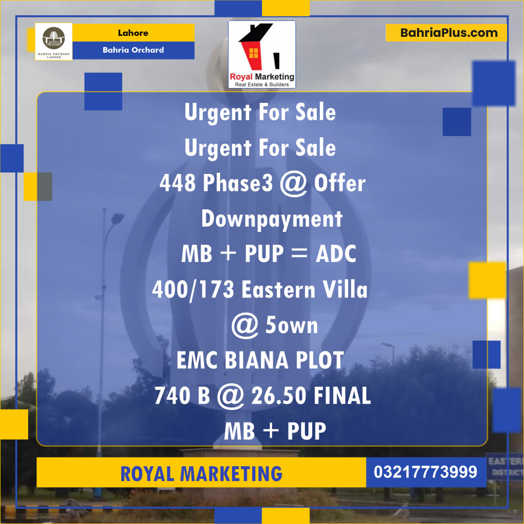 Residential Plot for Sale in Bahria Orchard, Lahore - (BP-211903)