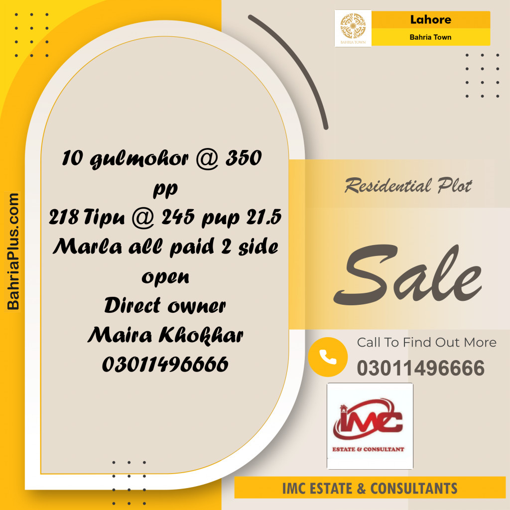 Residential Plot for Sale in Bahria Town, Lahore - (BP-211930)