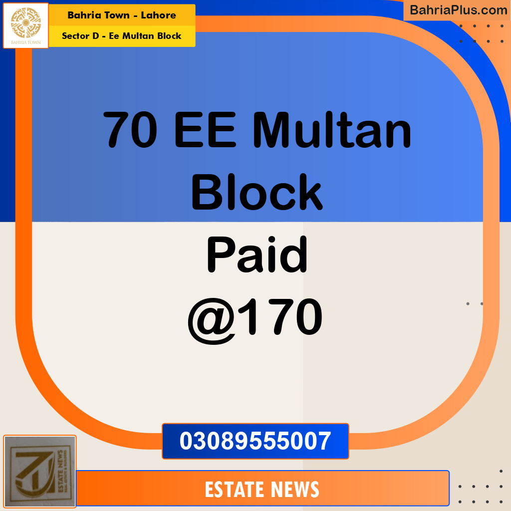 Residential Plot for Sale in Sector D - EE Multan Block -  Bahria Town, Lahore - (BP-212022)