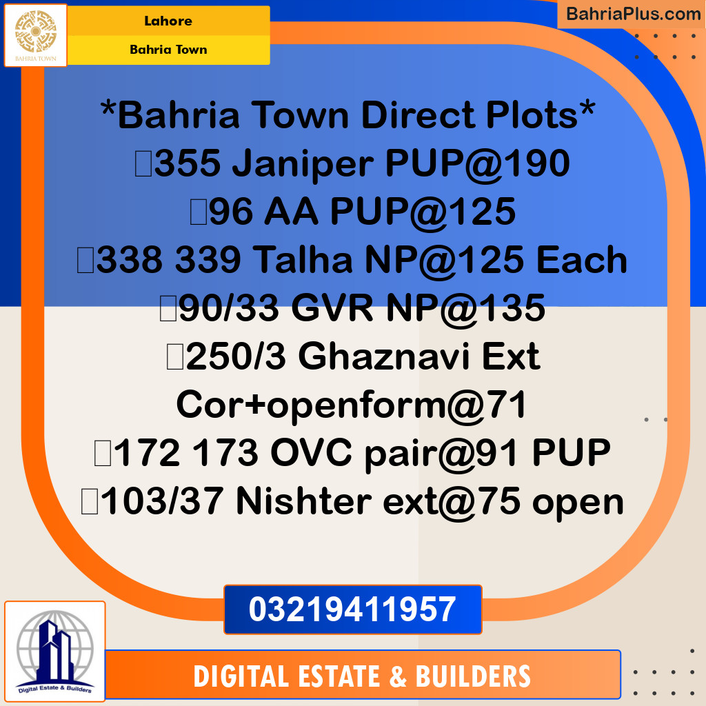 Residential Plot for Sale in Bahria Town, Lahore - (BP-212029)