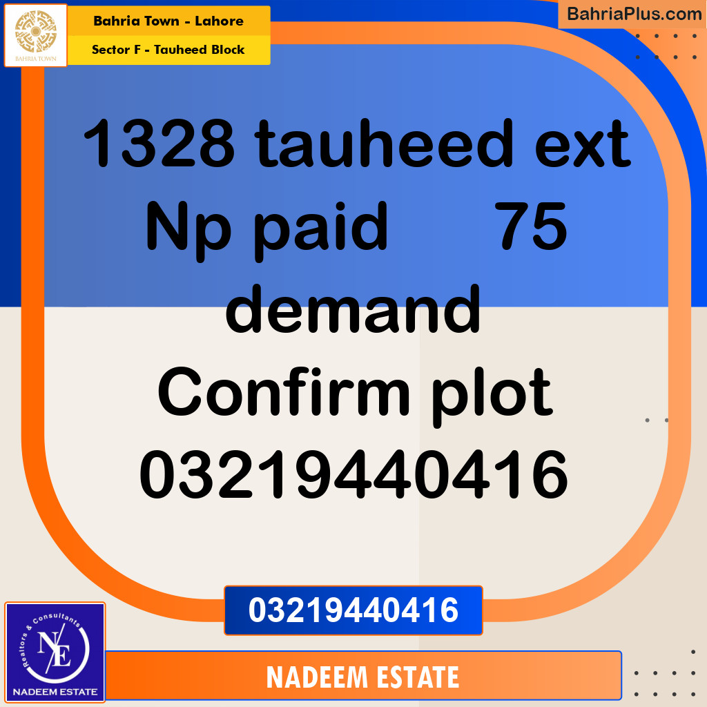 Residential Plot for Sale in Sector F - Tauheed Block -  Bahria Town, Lahore - (BP-212088)