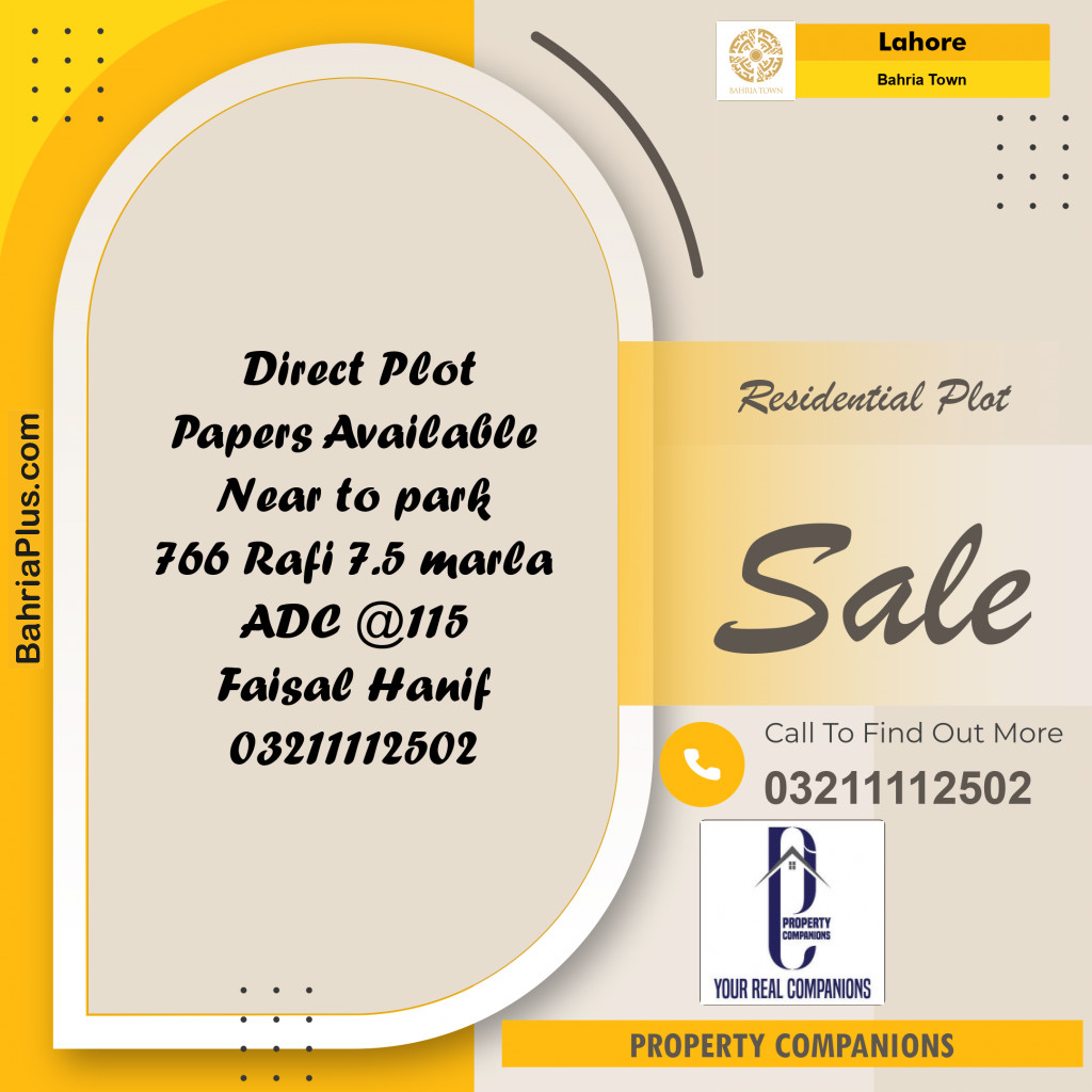 Residential Plot for Sale in Bahria Town, Lahore - (BP-212096)