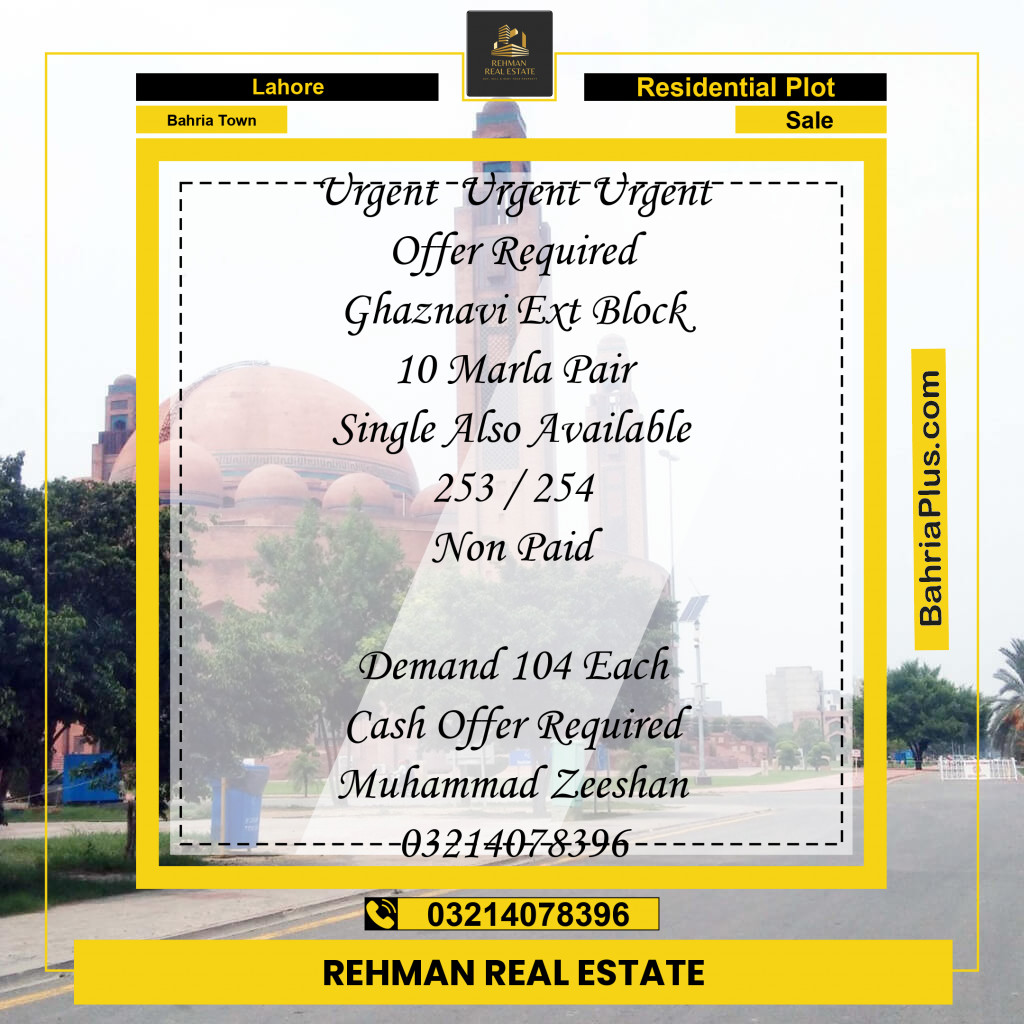 Residential Plot for Sale in Bahria Town, Lahore - (BP-212106)