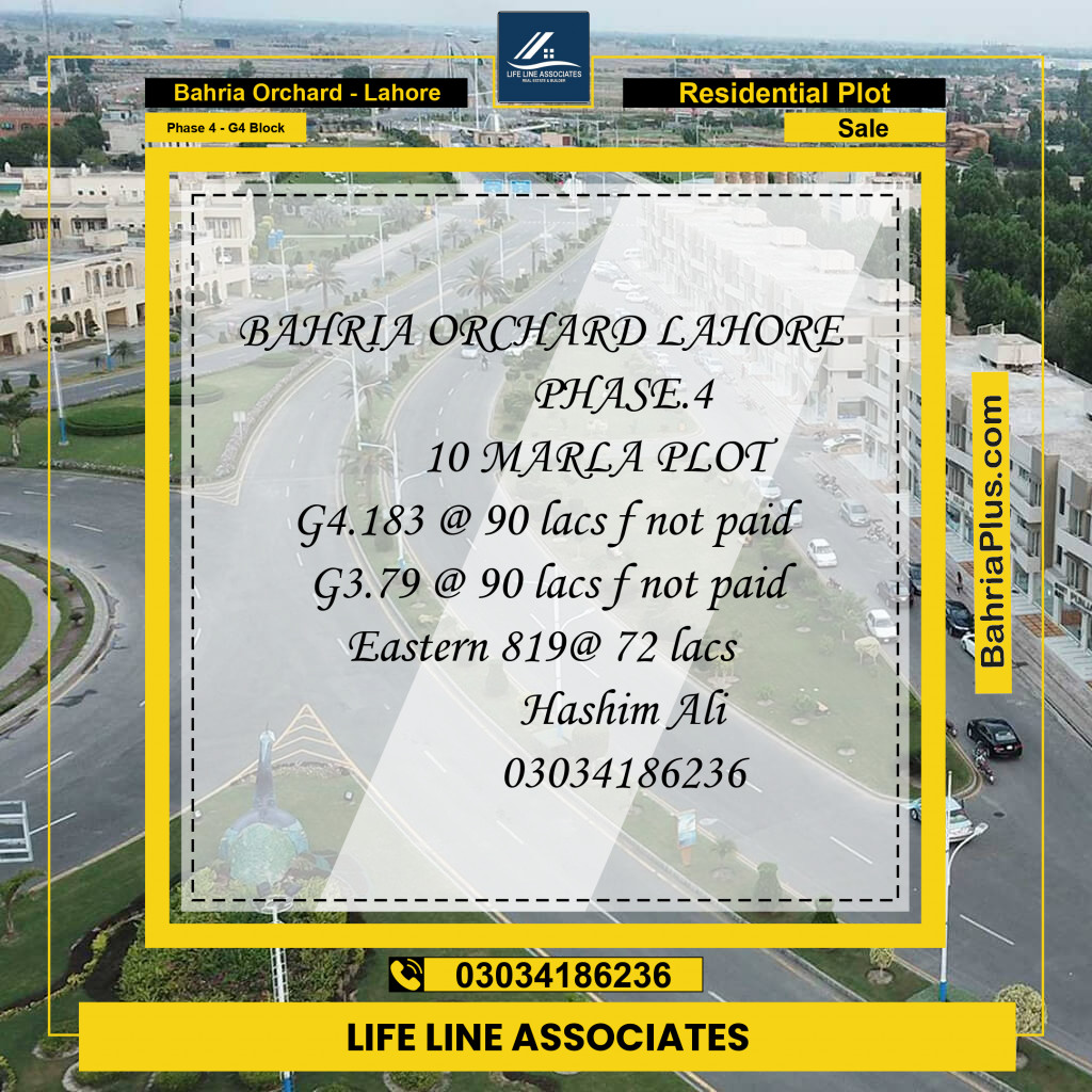 10 Marla Residential Plot for Sale in Phase 4 - G4 Block -  Bahria Orchard, Lahore - (BP-212120)