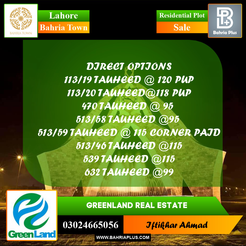 Residential Plot for Sale in Bahria Town, Lahore - (BP-212127)