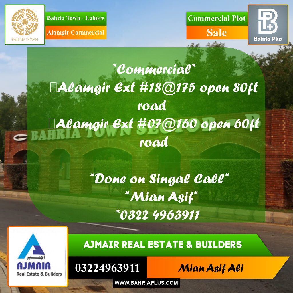 Commercial Plot for Sale in Alamgir Commercial - Bahria Town, Lahore - (BP-212128)