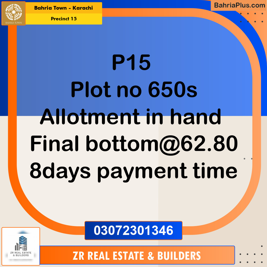 125 Sq. Yards Residential Plot for Sale in Precinct 15 - Bahria Town, Karachi - (BP-212189)