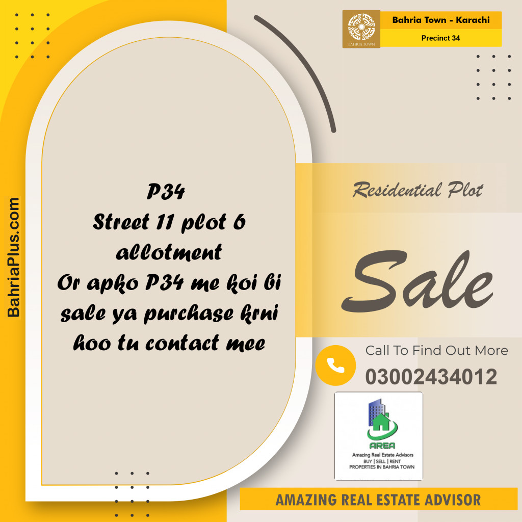 272 Sq. Yards Residential Plot for Sale in Precinct 34 -  Bahria Town, Karachi - (BP-212239)