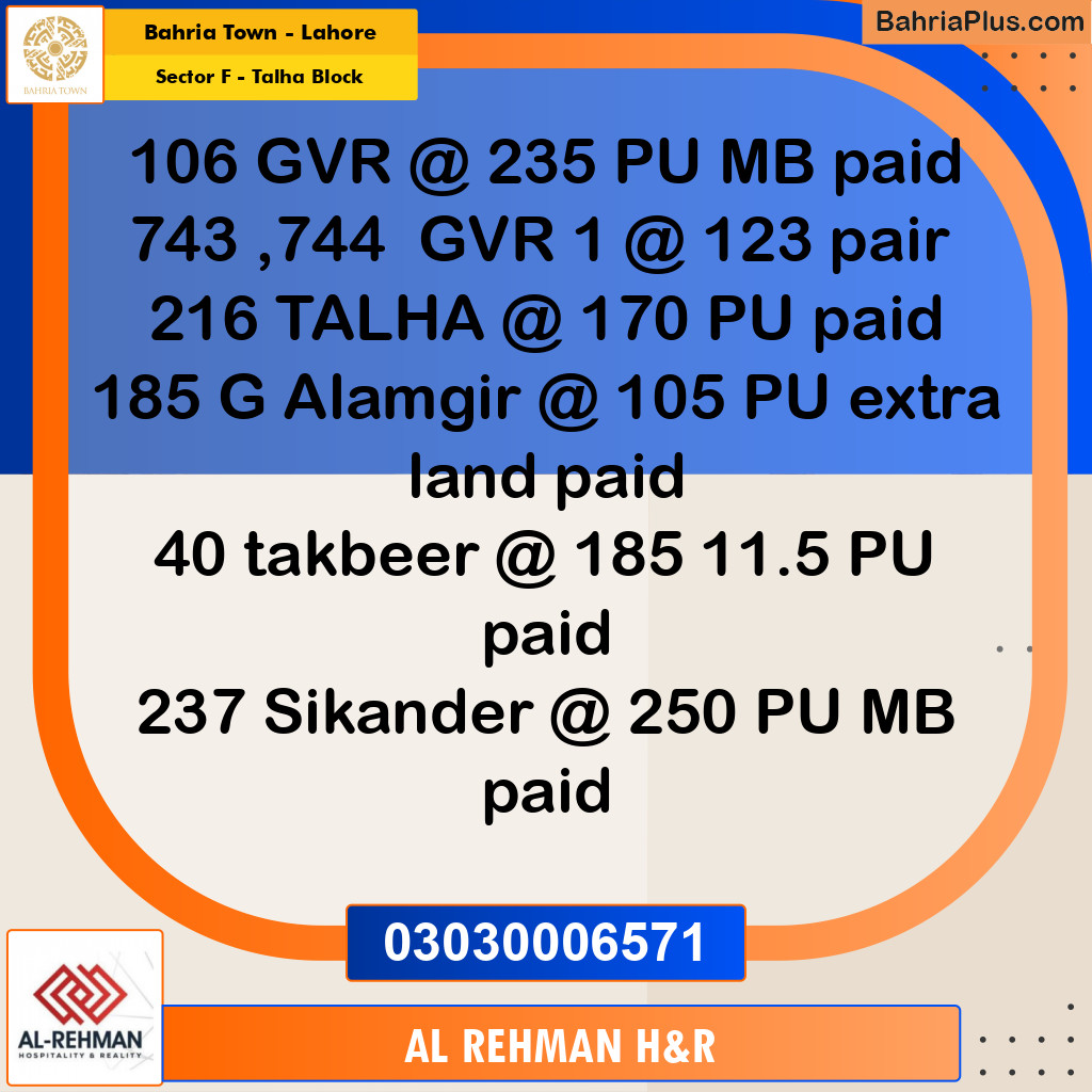 10 Marla Residential Plot for Sale in Sector F - Talha Block -  Bahria Town, Lahore - (BP-212259)