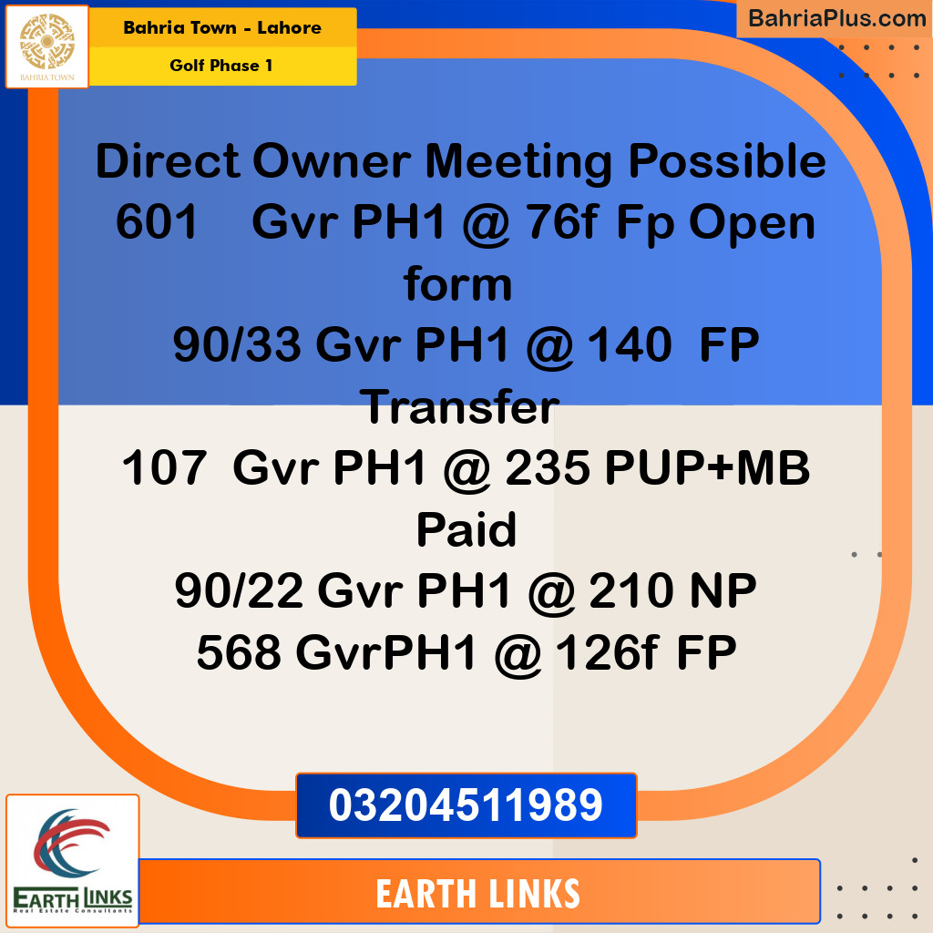 5 Marla Residential Plot for Sale in Golf Phase 1 - Bahria Town, Lahore - (BP-212272)