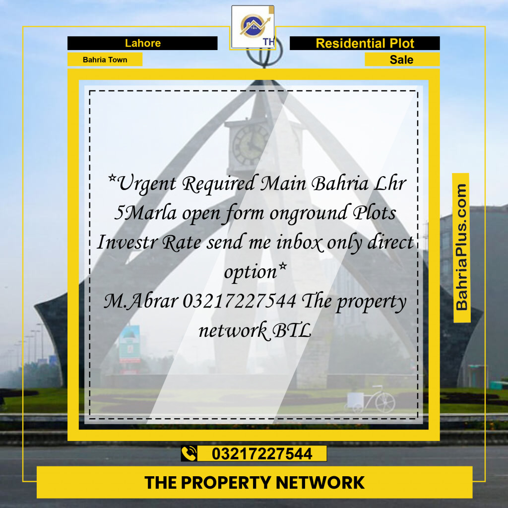 Residential Plot for Sale in Bahria Town, Lahore - (BP-212302)