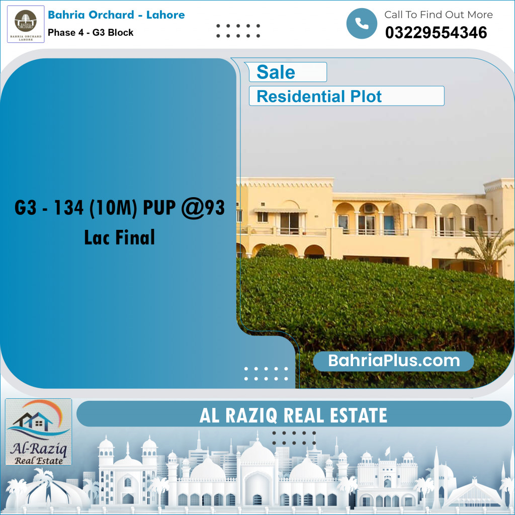 10 Marla Residential Plot for Sale in Phase 4 - G3 Block -  Bahria Orchard, Lahore - (BP-212342)
