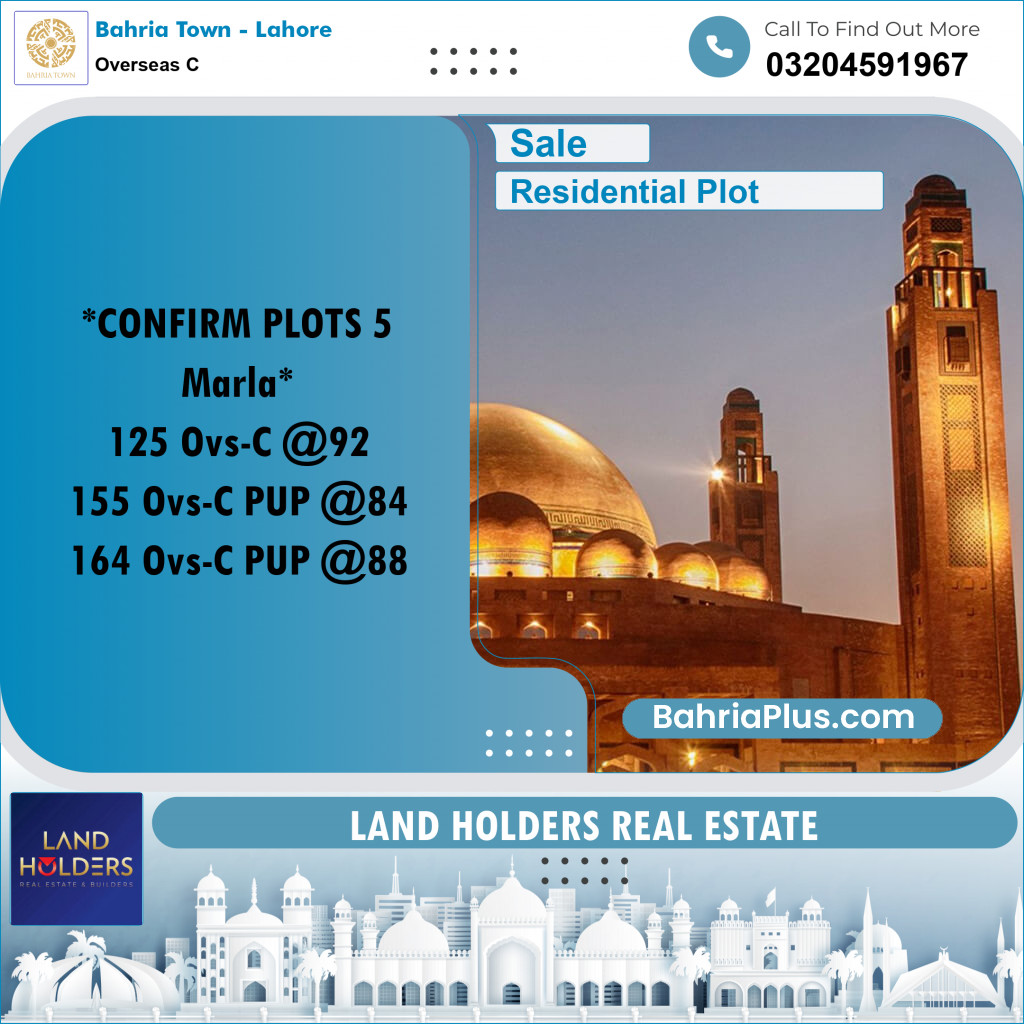 5 Marla Residential Plot for Sale in Overseas C - Bahria Town, Lahore - (BP-212429)