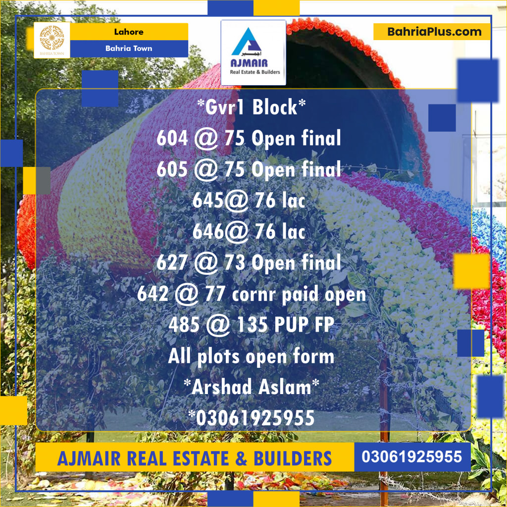 Residential Plot for Sale in Bahria Town, Lahore - (BP-212435)