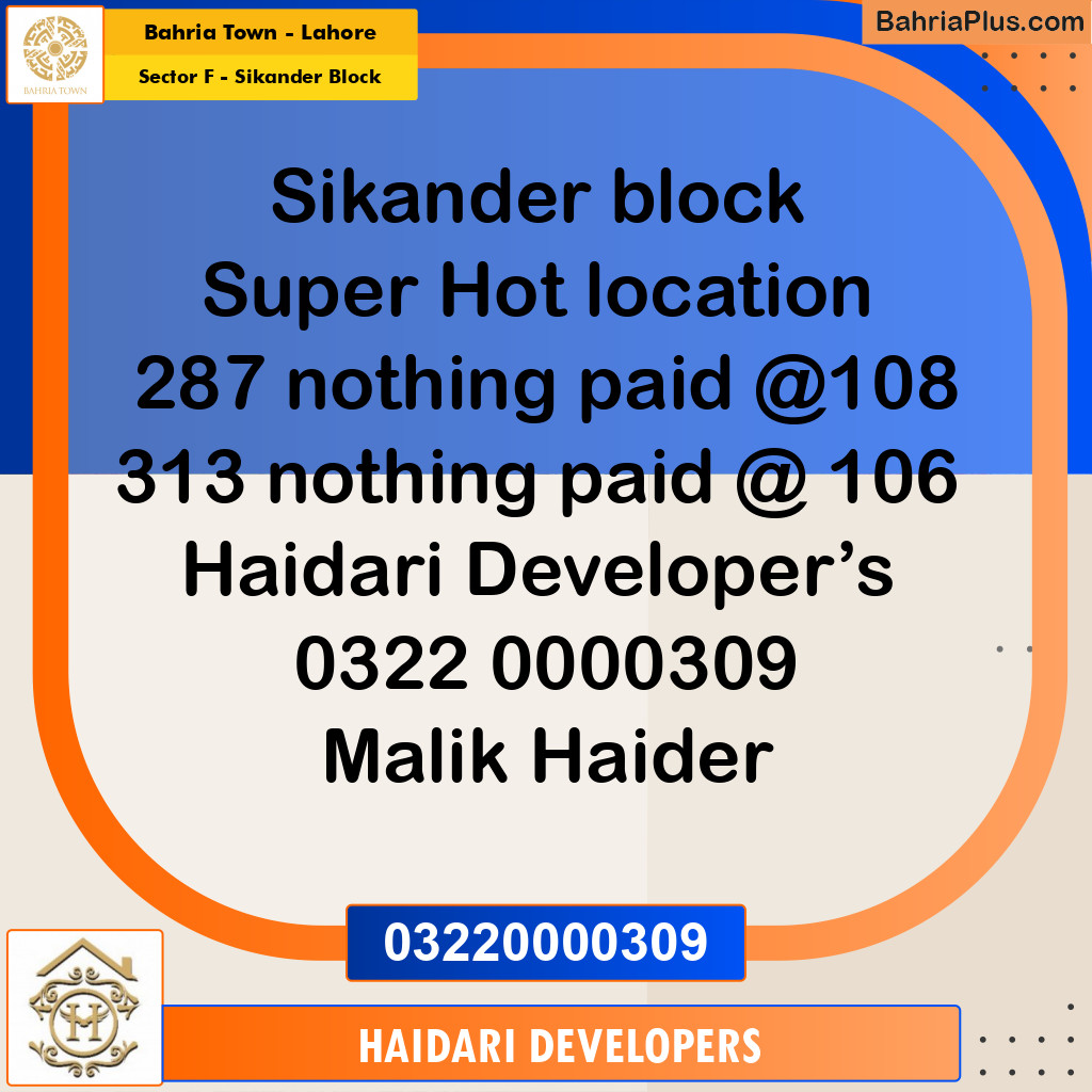 10 Marla Residential Plot for Sale in Sector F - Sikander Block -  Bahria Town, Lahore - (BP-212449)