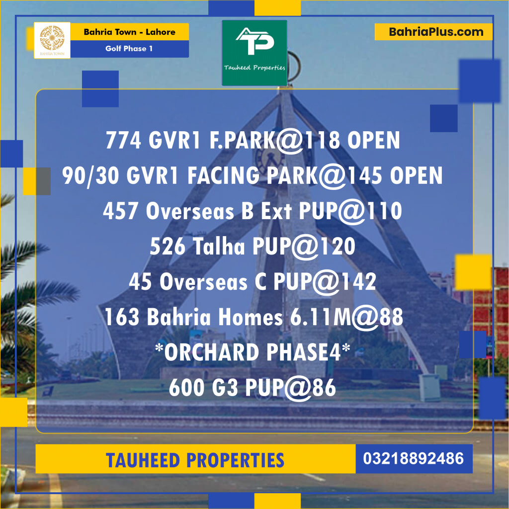 10 Marla Residential Plot for Sale in Golf Phase 1 -  Bahria Town, Lahore - (BP-212458)