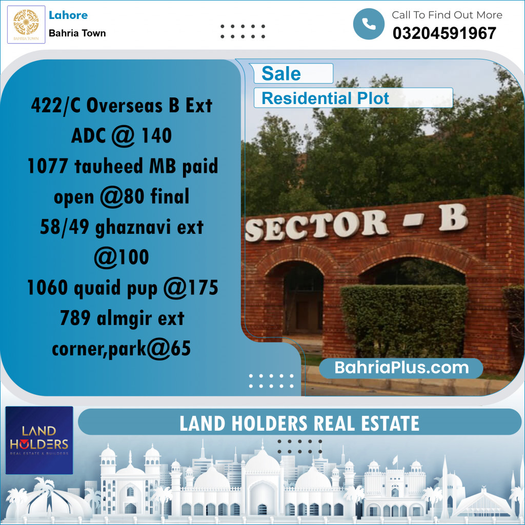 Residential Plot for Sale in Bahria Town, Lahore - (BP-212475)