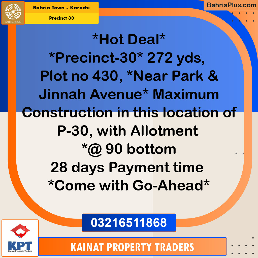 250 Sq. Yards Residential Plot for Sale in Precinct 30 -  Bahria Town, Karachi - (BP-212488)
