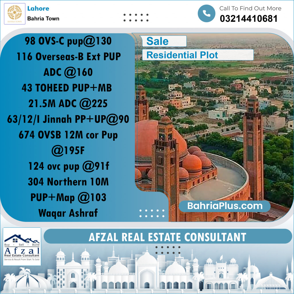 Residential Plot for Sale in Bahria Town, Lahore - (BP-212514)