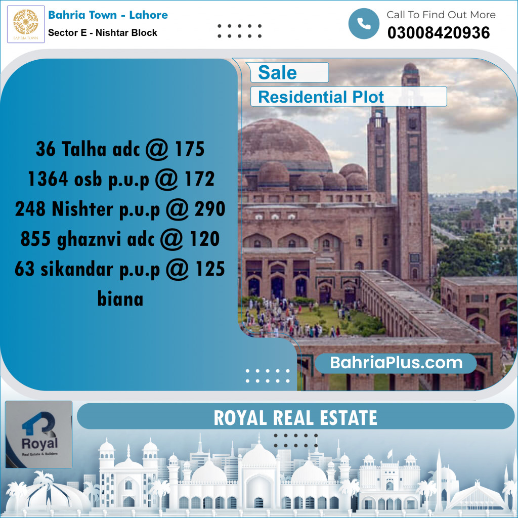 1 Kanal Residential Plot for Sale in Sector E - Nishtar Block -  Bahria Town, Lahore - (BP-212517)