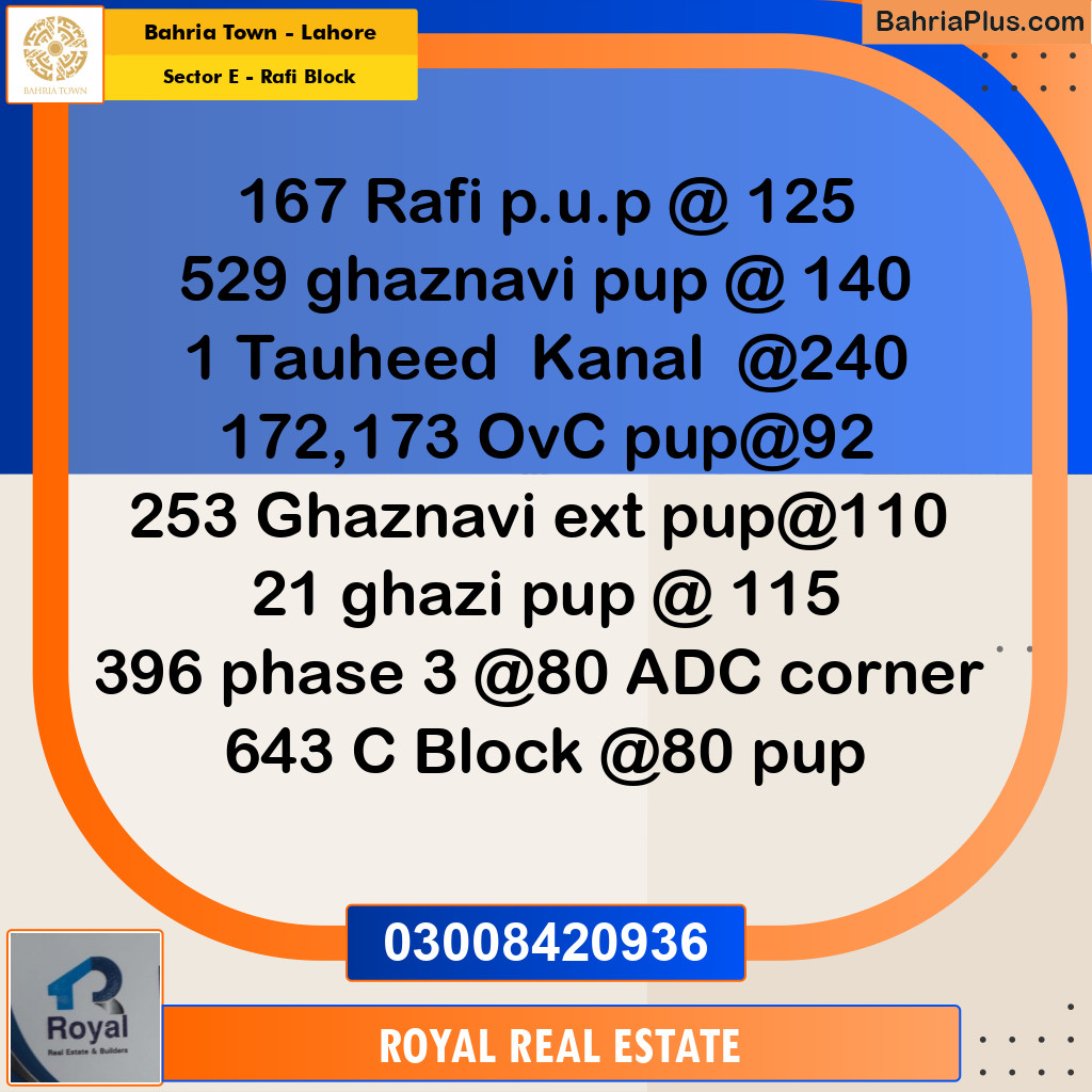 10 Marla Residential Plot for Sale in Sector E - Rafi Block -  Bahria Town, Lahore - (BP-212519)