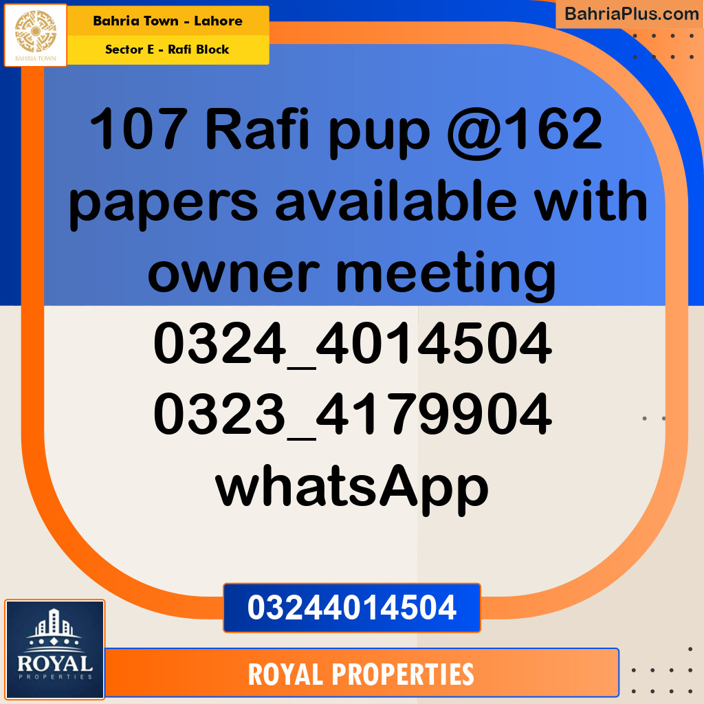 Residential Plot for Sale in Sector E - Rafi Block - Bahria Town, Lahore - (BP-212536)