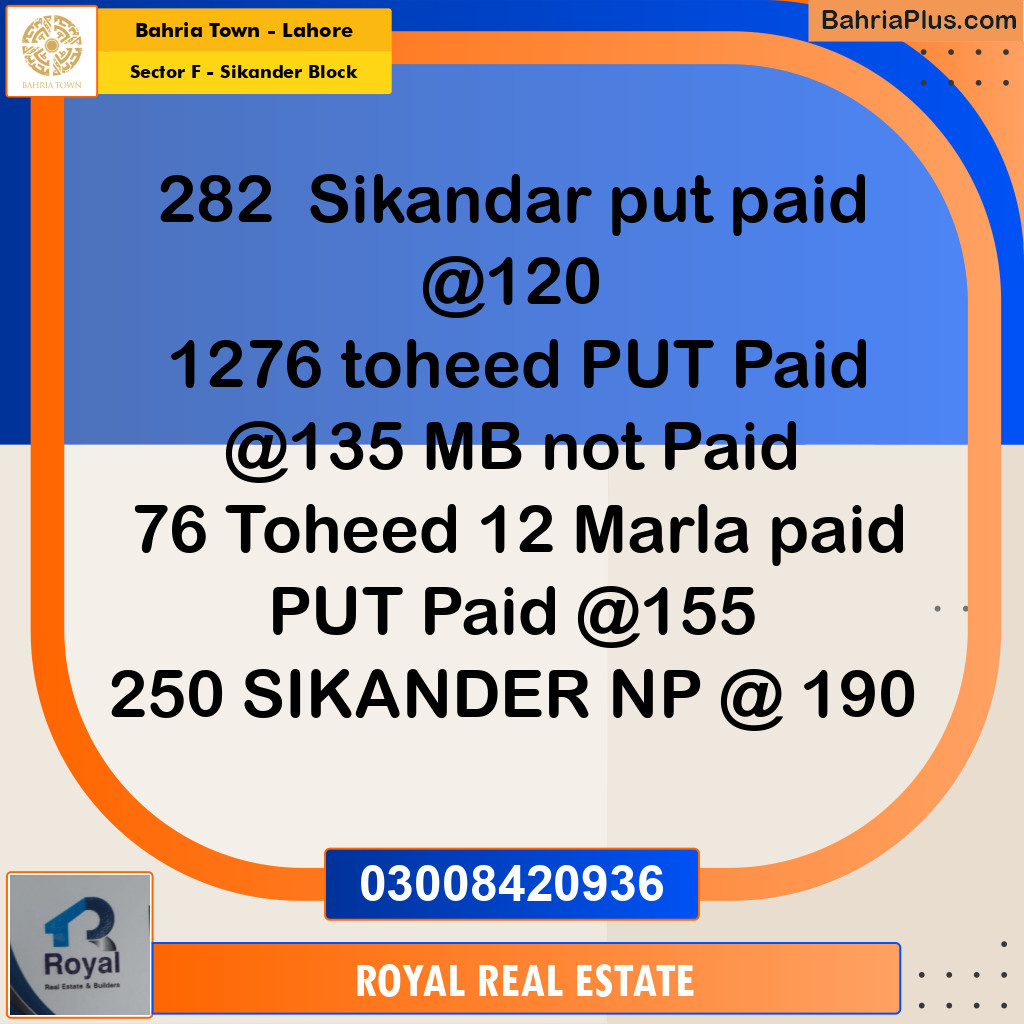 10 Marla Residential Plot for Sale in Sector F - Sikander Block - Bahria Town, Lahore - (BP-212542)